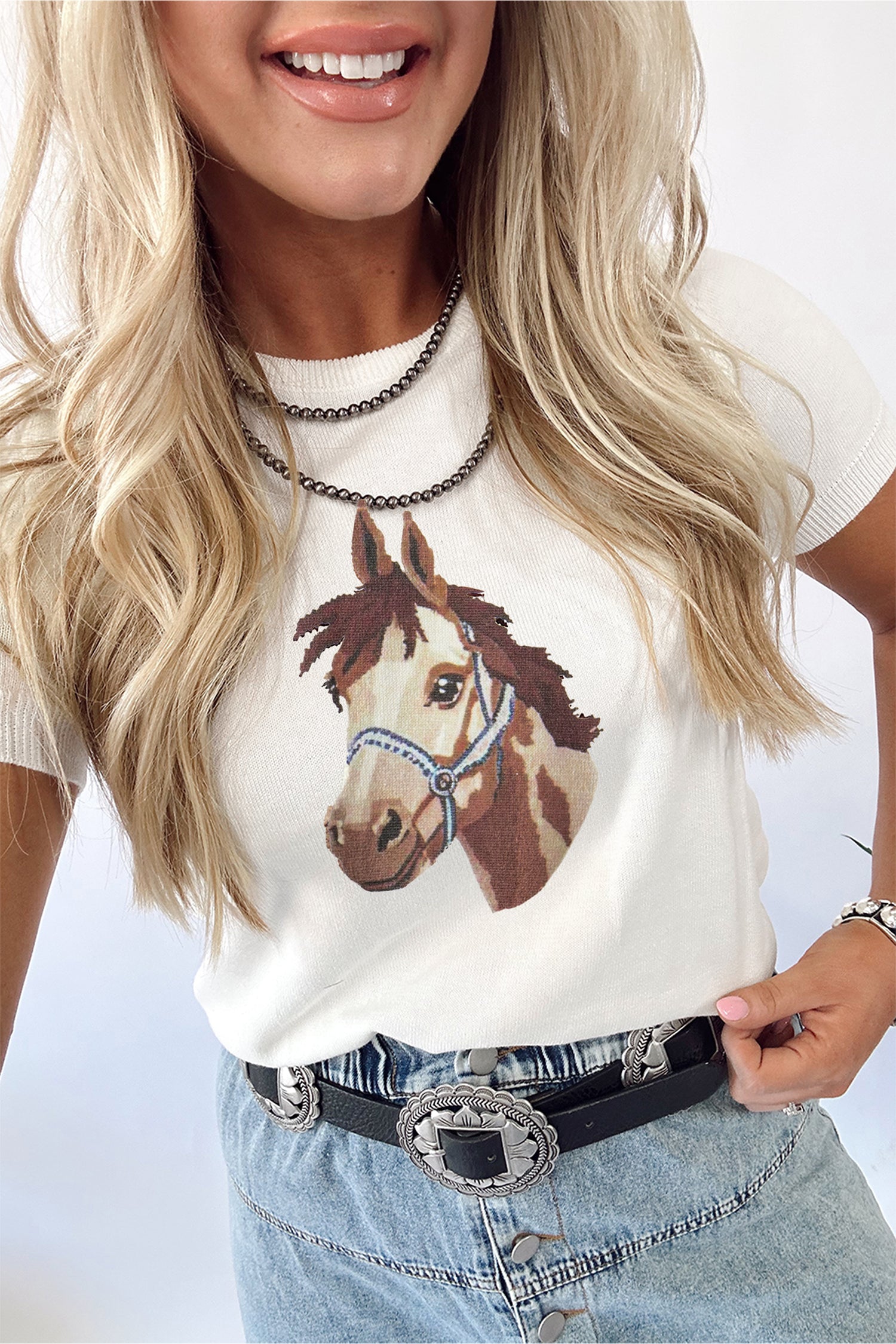 Pull femme manches courtes — blanc