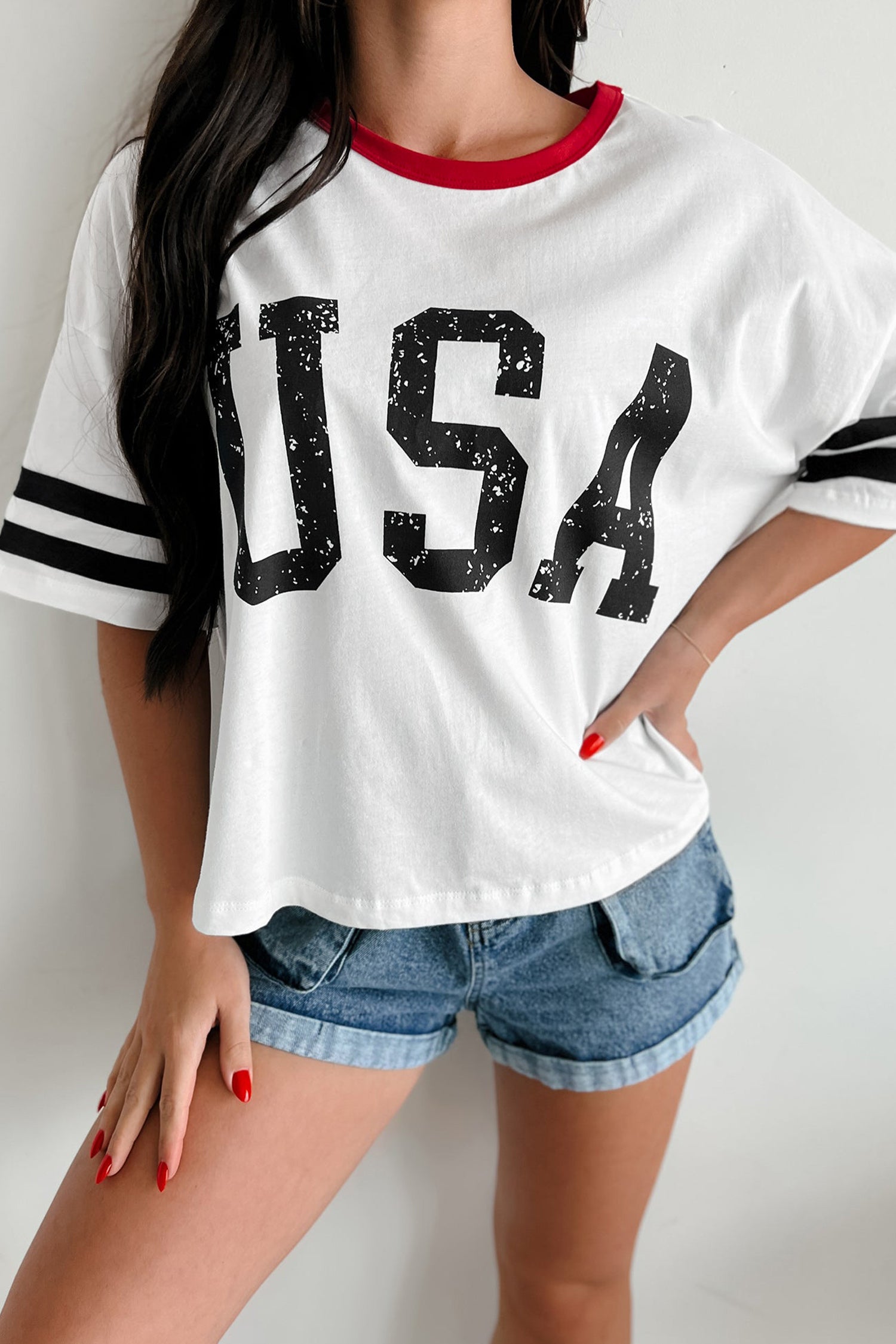 T-shirt femme rayé, col rond — blanc