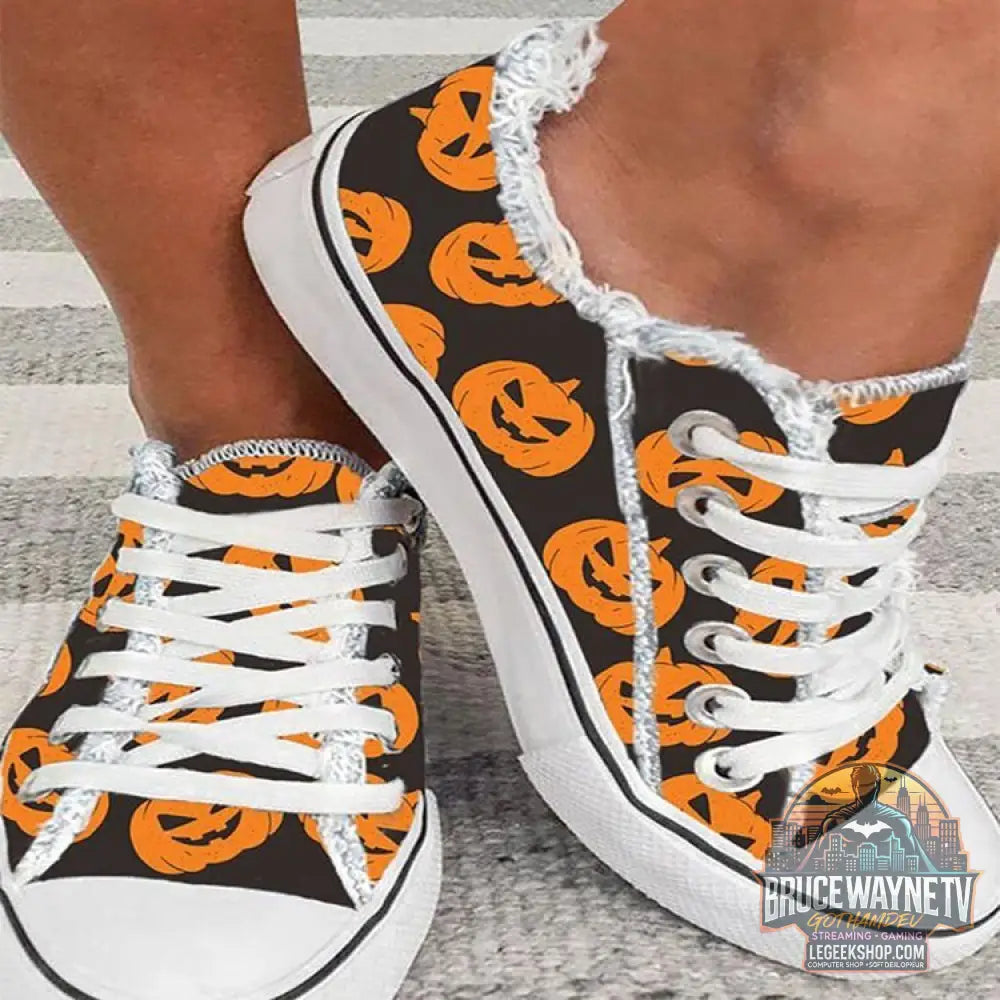 Chaussures Canvas Femme Graffiti Halloween Casual Lacets - Pumpkin / Size35 - Chaussures Canvas Femme