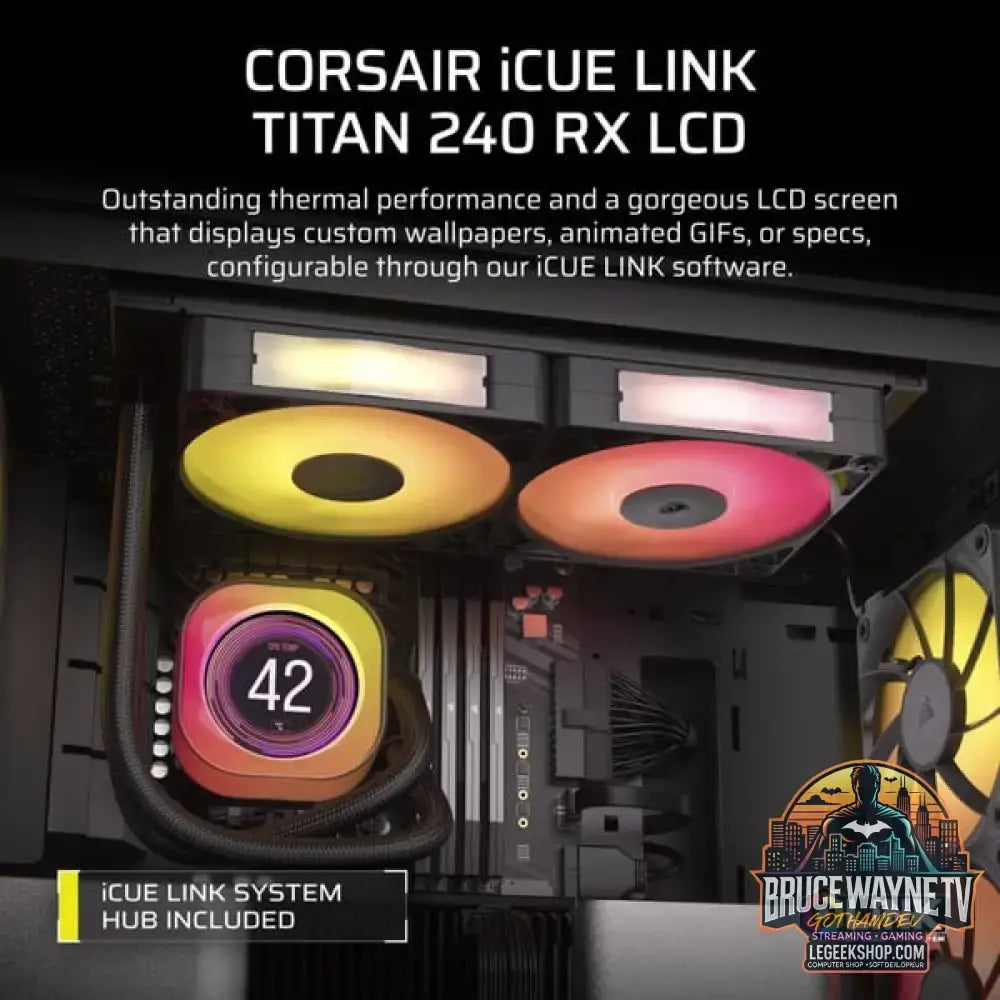 Corsair iCUE LINK TITAN 240 RX LCD RGB, Wasserkühlung schwarz - Corsair - vue 5