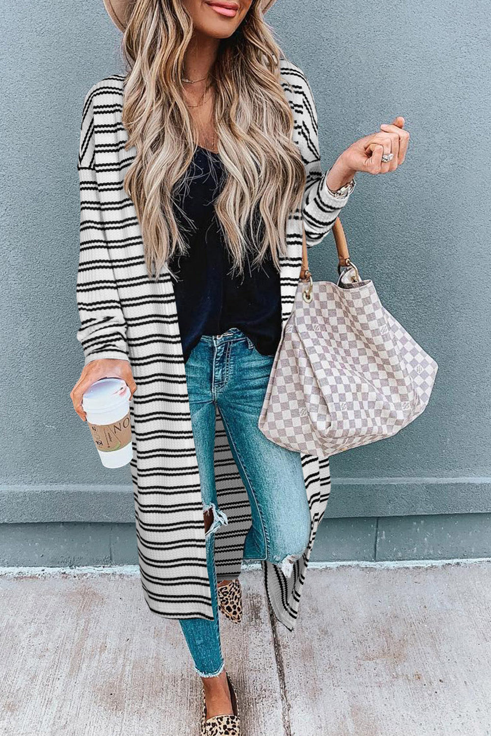 Cardigan femme rayé — noir