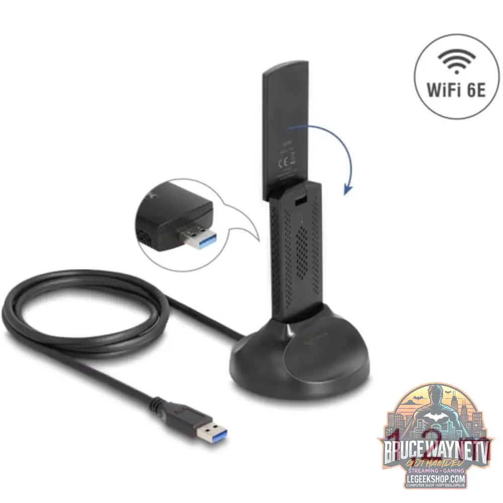 DeLOCK Wi-Fi 6E Dualband WLAN USB Adapter AX5400 (2 x 2402 + 574 Mbps) - DeLOCK - vue 3