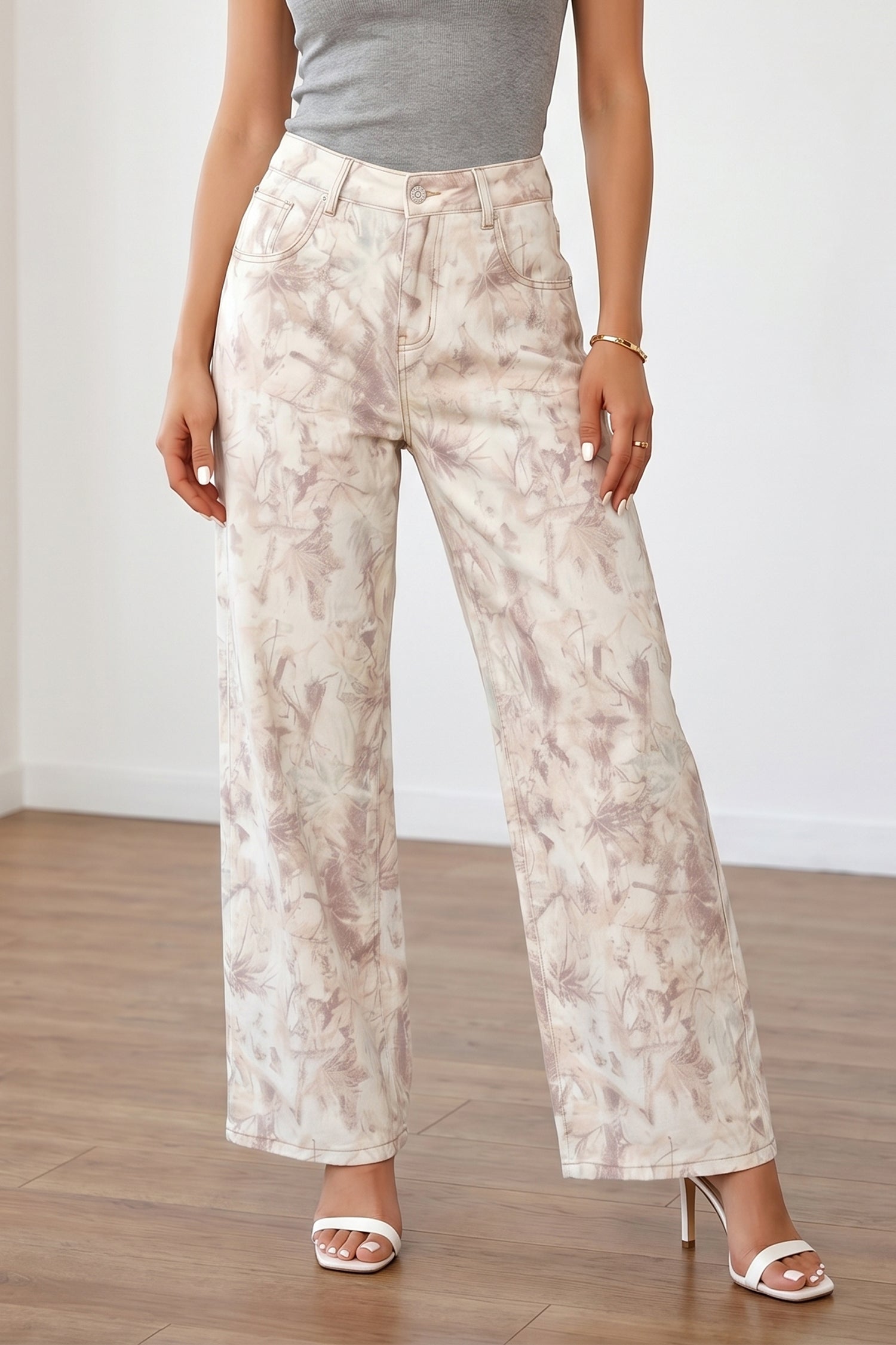 Jean femme camouflage, jambe large — kaki