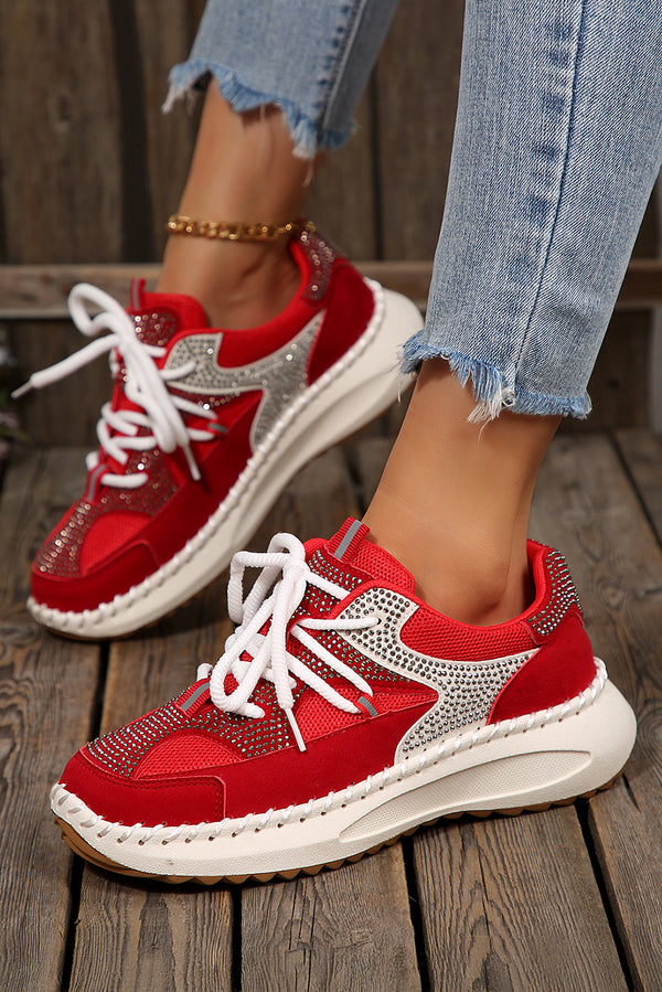 Pièce mode femme patchwork, strass, colorblock — rouge feu