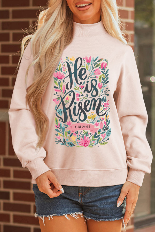 Sweat femme floral, col montant — abricot