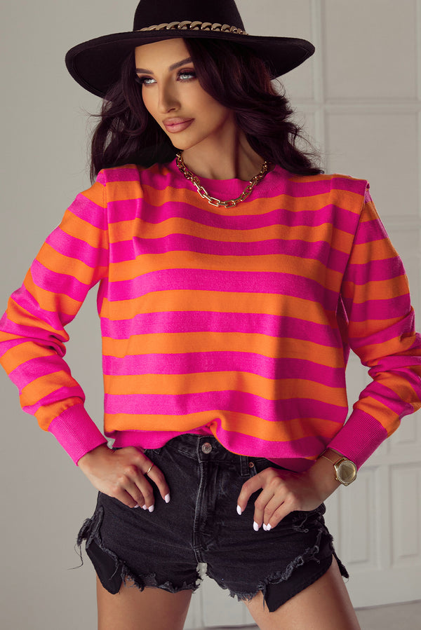 Pull femme rayé, col rond-P619