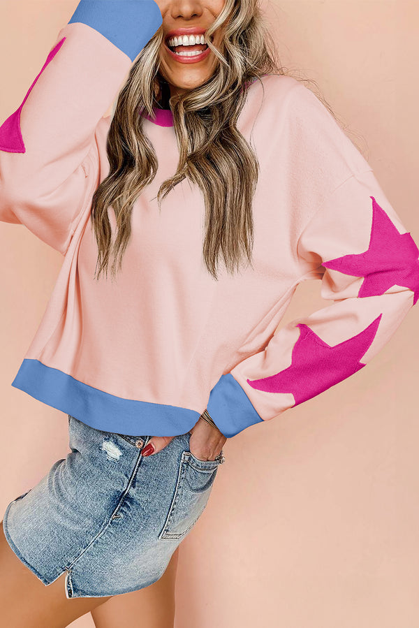 Sweat femme patchwork, oversized — rose clair