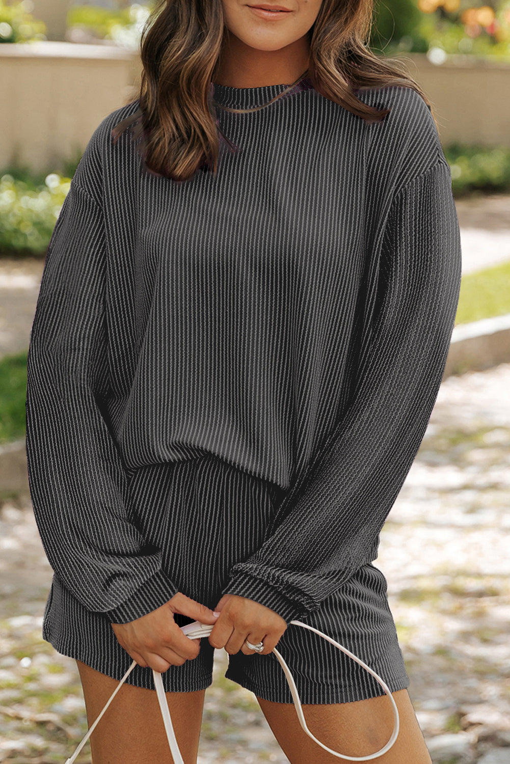 Ensemble femme en maille, manches longues, taille haute — gris