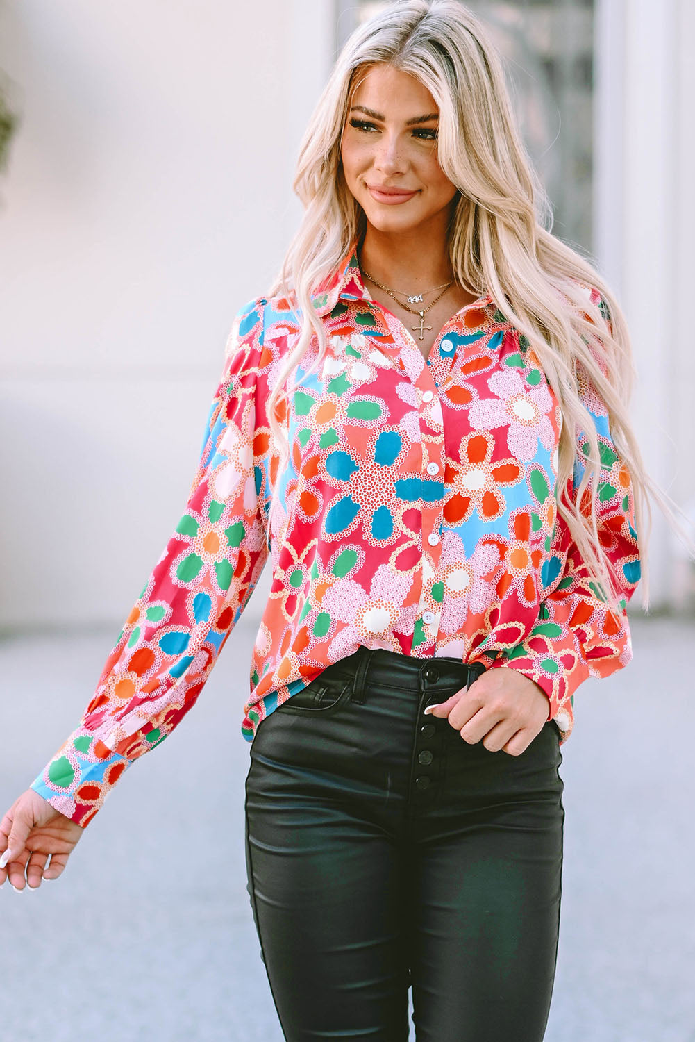 Chemise femme floral, manches ballon — multicolore