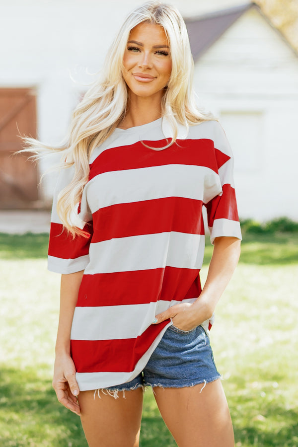 T-shirt femme rayé, colorblock — rouge