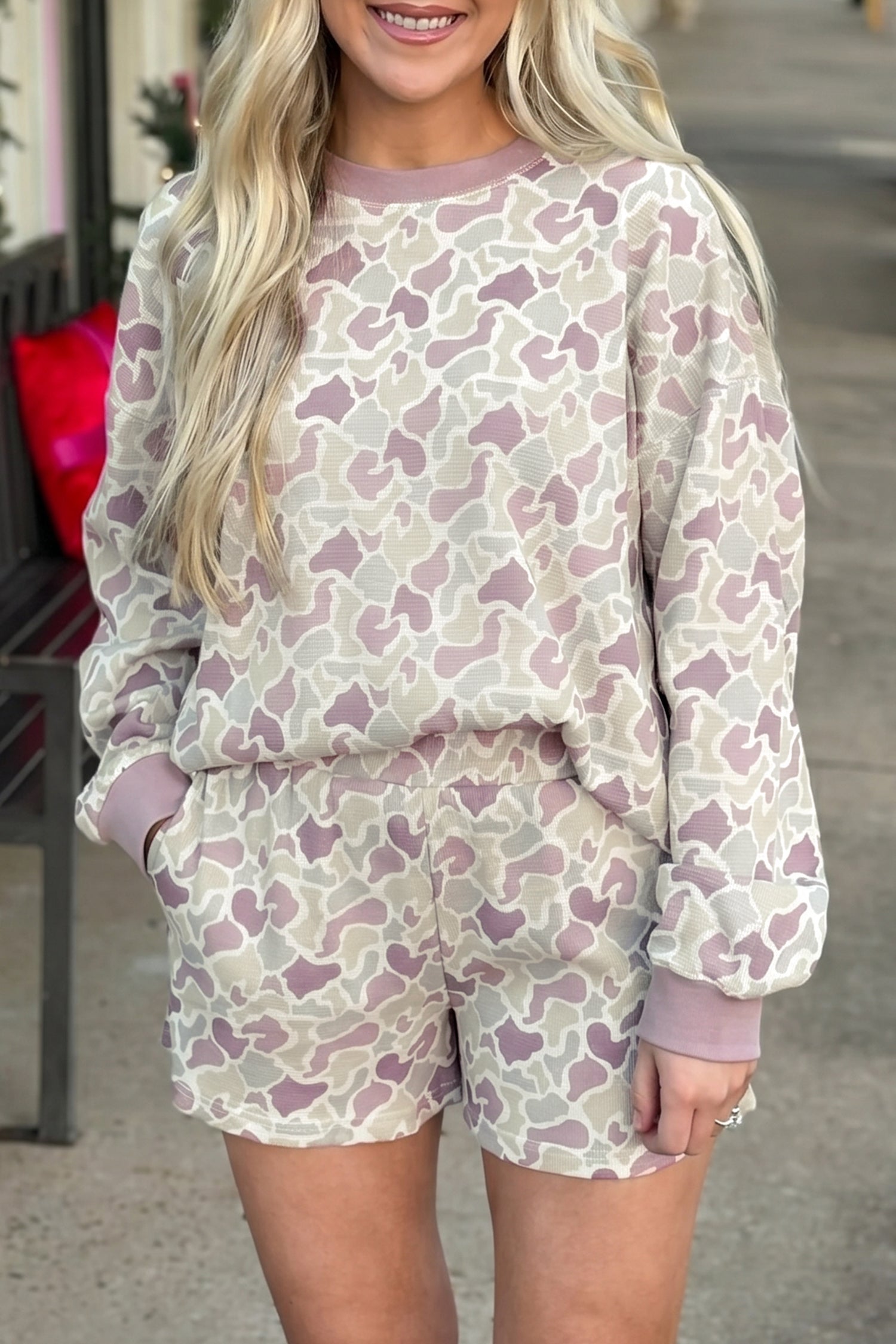 Ensemble femme camouflage, gaufré, en maille, manches longues, casual — vert-P920