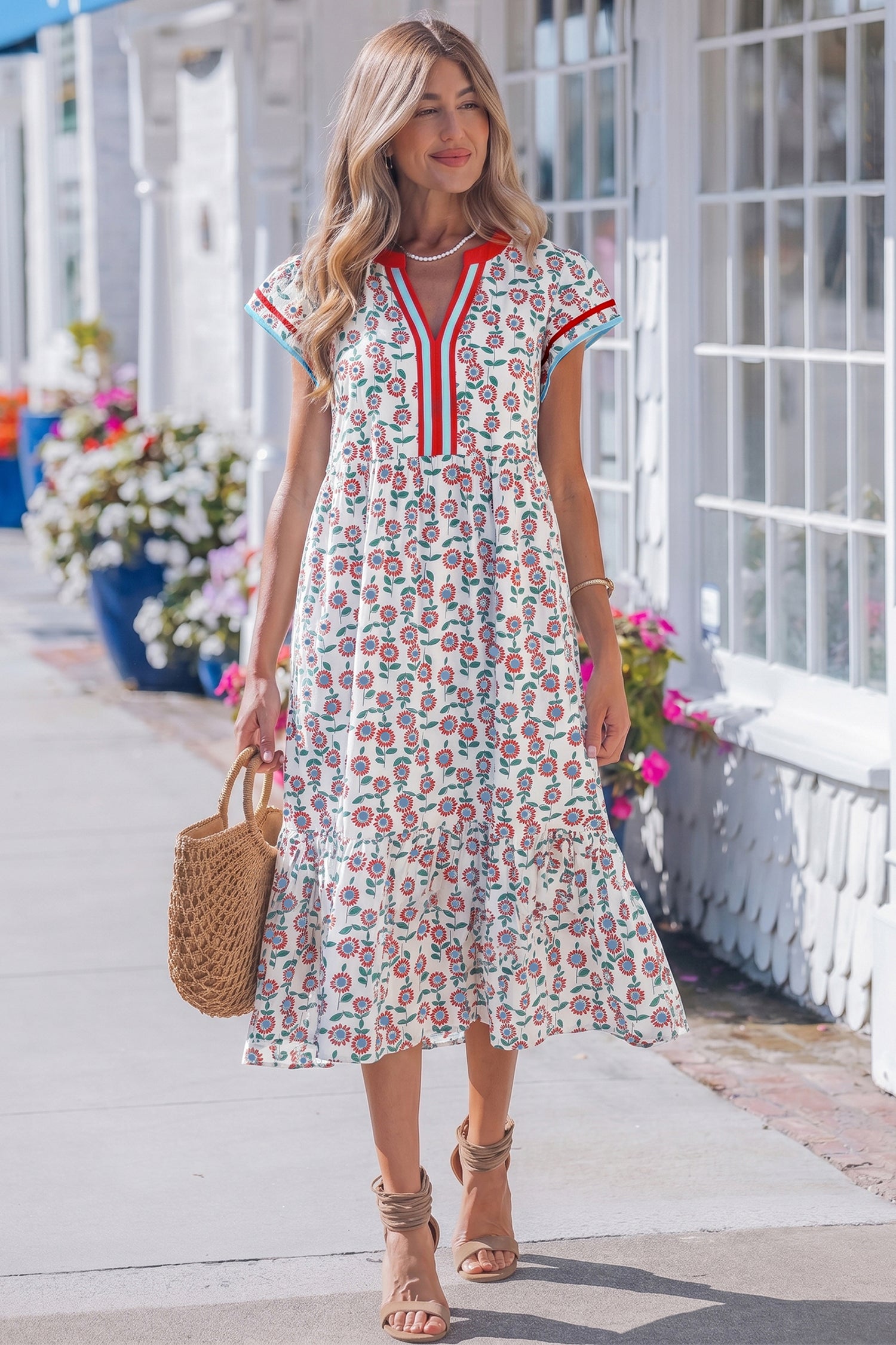 Robe femme rayé, patchwork — rouge