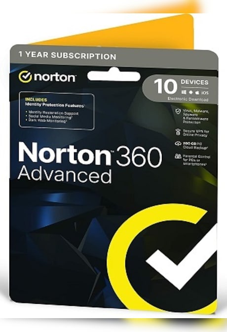 Norton 360 Advanced (PC, Android, Mac, iOS) (10 Devices, 1 Year) - NortonLifeLock Key - UNITED KINGDOM