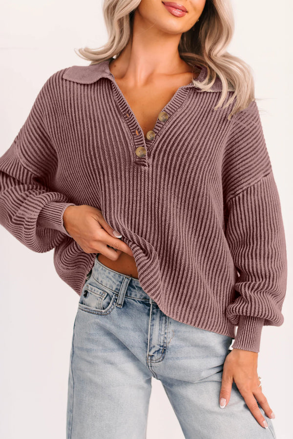 Pull femme en maille, boutonnée, ample — marron
