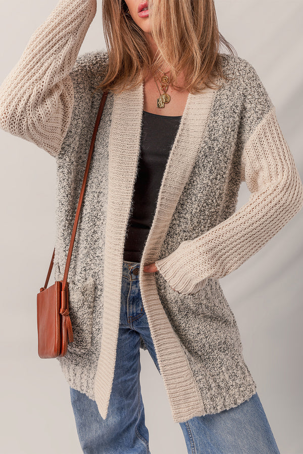 Color Block Side Pockets Open Front Cardigan femme