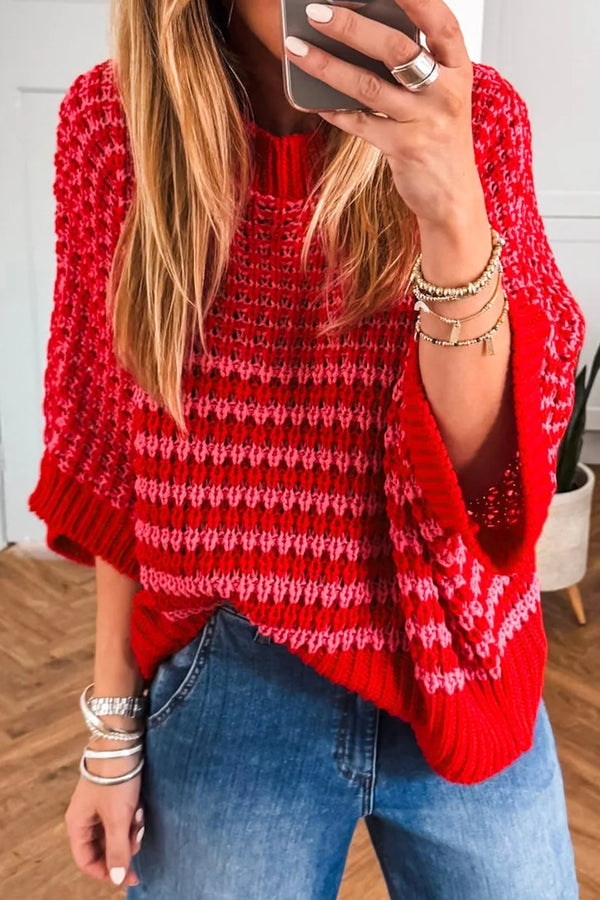 Pull femme rayé — rouge