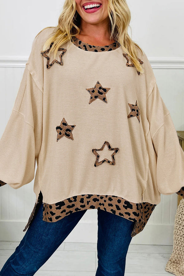 Sweat femme léopard, patchwork — beige