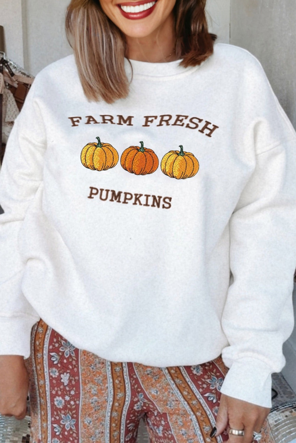 Sweat femme brodé, graphique — blanc