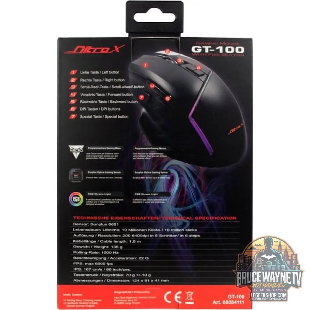 Inter-Tech Nitrox GT-100 RGB, souris gaming - vue 8