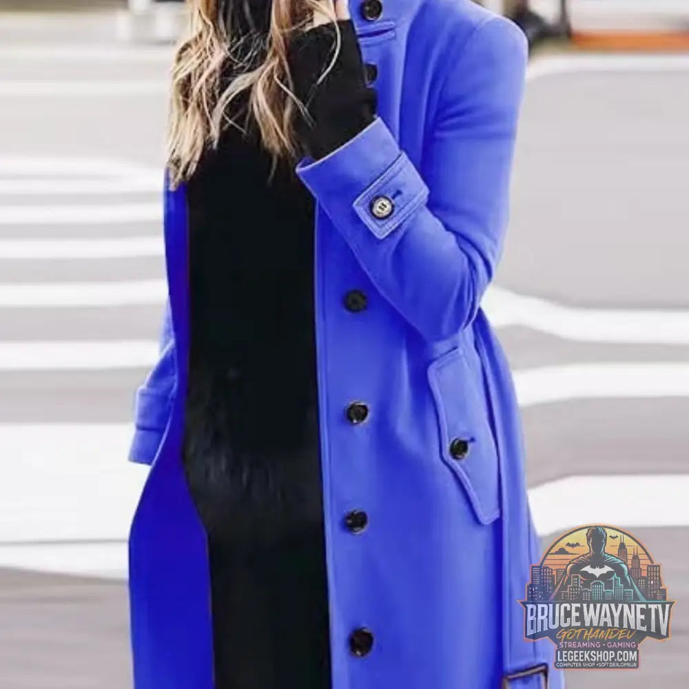 🧥 Manteau Femme Laine Col Montant Slim Fit Élégant 🧥 - Blue / L - Manteau Femme