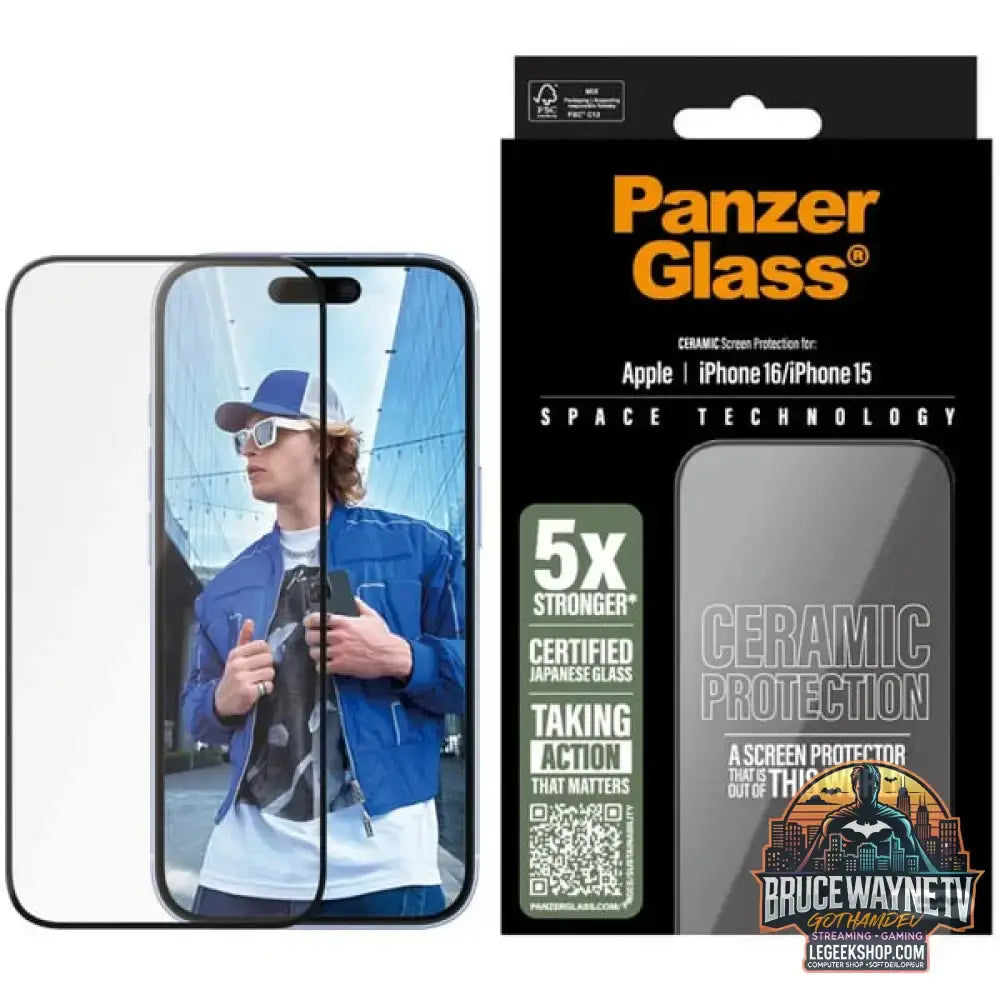 PanzerGlass Ceramic Displayschutz Ultra-Wide Fit, Schutzfolie transparent, iPhone 16 / 15, EasyAligner - Beschaffenheit: Glänzend - vue 4