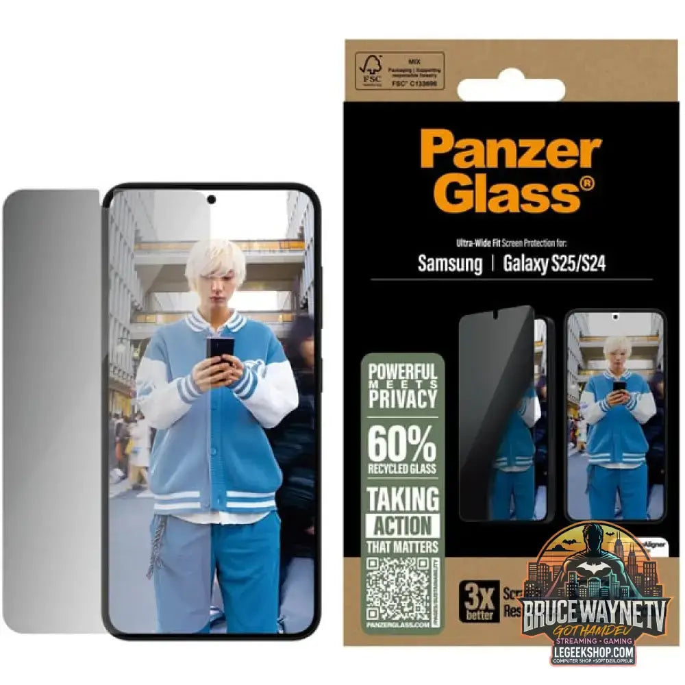 PanzerGlass Privacy Displayschutz Ultra-Wide Fit, Schutzfolie transparent, Samsung Galaxy S25 / S24 - PanzerGlass - vue 4