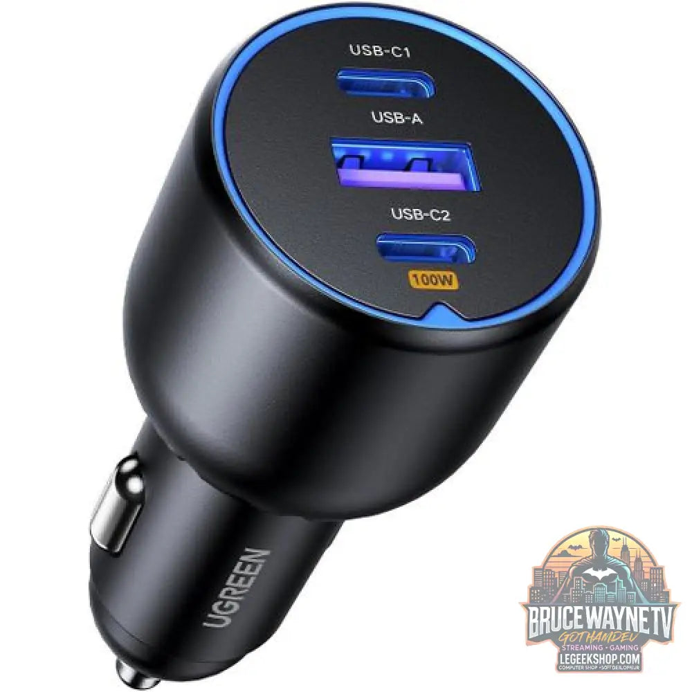 UGREEN 130W 3-Port Fast Car Charger, chargeur noir / bleu