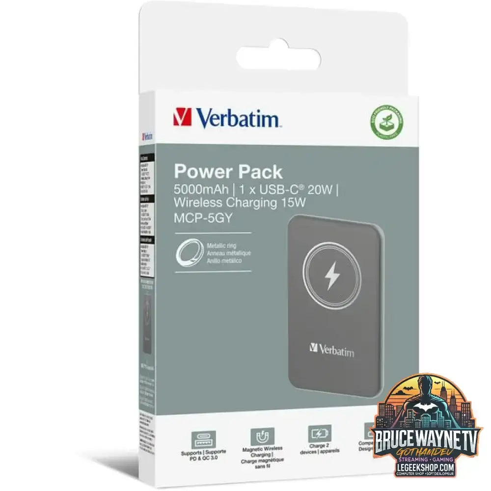 Verbatim Wireless Powerbank Charge 'n' Go 5.000mAh grau, Qi, PD 3.0, Quick Charge 3.0 - Stromquelle: Steckdose, USB-C - vue 3